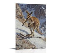 HHYXMJLL Peinture à l'huile animalière - Un kangourou qui descend des chemins rocheux utilisant des pieds rebondissants comme skis - Décoration murale élégante - 40 x 60 cm