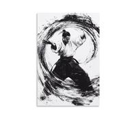 HHYXMJLL Poster de sport Aïkido avec stylo pinceau démontrant un mouvement de défense circulaire fluide - Poster décoratif - 40 x 60 cm