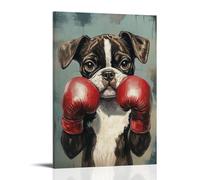 HHYXMJLL Poster de sport combattant aux yeux de chiot de boxe avec gants surdimensionnés et étoiles de bande dessinée - Décoration murale élégante - 50 x 75 cm