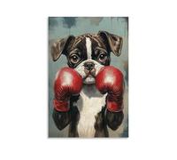 HHYXMJLL Poster de sport combattant aux yeux de chiot de boxe avec gants surdimensionnés et étoiles de bande dessinée - Décoration murale élégante - 20 x 30 cm