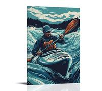 HHYXMJLL Poster de sport Kayak Linogravure, œuvre d'art de navigation en eau vive élégante à suspendre au mur 40 x 60 cm