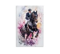 HHYXMJLL Poster de sport - Peinture à l'aquarelle du mouvement de dressage avec flux de crinière détaillé - Affiche murale décorative 50 x 75 cm