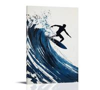 HHYXMJLL Poster de sport Surf Linogravure Impression surfeur équitation baril vague stylisée Art mural décoratif 50 x 75 cm