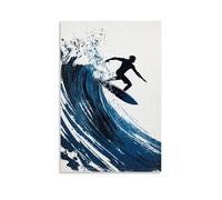 HHYXMJLL Poster de sport Surf Linogravure Impression surfeur équitation baril vague stylisée Art mural décoratif 50 x 75 cm
