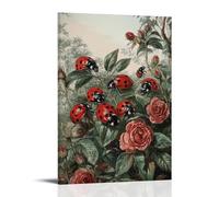 HHYXMJLL Poster mural décoratif à suspendre avec illustration de l'époque victorienne d'un essaim majestueux de coccinelles sur un buisson de roses 60 x 90 cm