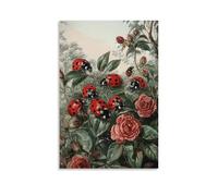 HHYXMJLL Poster mural décoratif à suspendre avec illustration de l'époque victorienne d'un essaim majestueux de coccinelles sur un buisson de roses 60 x 90 cm