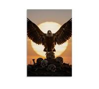 HHYXMJLL Poster mural décoratif avec bords dorés sur ses plumes représentant un vautour debout sur un tas de crânes, déployant ses ailes pour bloquer le soleil couchant, 60 x 90 cm