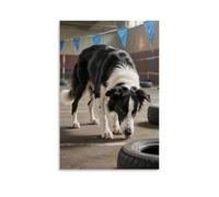 HHYXMJLL Poster mural décoratif avec inscription « A Border Collie Sitting on The Ground Eyes Looking at its Owner » 60 x 90 cm
