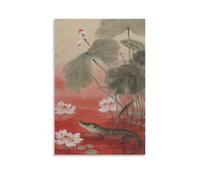 HHYXMJLL Poster mural décoratif avec inscription « A Crocodile Lurking at The Bottom of A Red Lotus Pond, Only Eyes And Back Scales Exposed, Petals Floating on The Water » - 60 x 90 cm