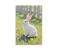 HHYXMJLL Poster mural décoratif avec inscription « A Domestic Rabbit on the Grass », perking up its ears, to Listen to Distant Sounds - 40 x 60 cm