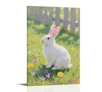 HHYXMJLL Poster mural décoratif avec inscription « A Domestic Rabbit on the Grass », perking up its ears, to Listen to Distant Sounds - 40 x 60 cm
