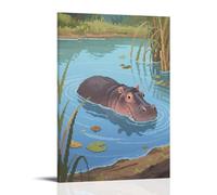 HHYXMJLL Poster mural décoratif avec inscription « A Hippopotamus Soaking in The River Only Head And Back » - 60 x 90 cm