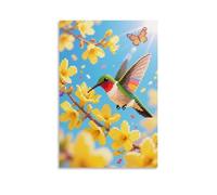 HHYXMJLL Poster mural décoratif avec inscription « A Hummingbird Staying Among Flowers, Wings Flapping Rapidly » - 60 x 90 cm