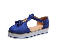 HHZY Femmes Sandales pour L'été Plate-Forme Gland Sandale en Daim Bout Fermé Boucle Chaussures Plates Bride À La Cheville Espadrilles Sandales de Plage,Bleu,36