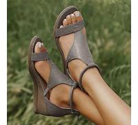 HHZY Sandales Bride Cheville Femme Sandales compensées Bout Ouvert d'été Sandales Bouche de Poisson Bride Cheville Chaussures de Plage Antidérapant Respirant,Gris,US7/EU38