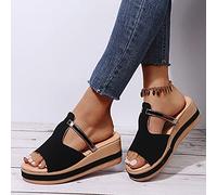 HHZY Sandales Compensées À Plateforme pour Femmes Mules D'été À Bout Ouvert Dames À Fond Épais Décontracté Slip on Slide Pantoufles Confortables Chaussures de Plage Mocassins,Noir,US8/EU39
