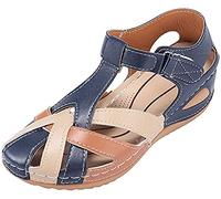 HHZY Sandales Compensees Femme Été Sandales Plateforme Bout Fermé Espadrilles Chaussures de Sport Tête Ronde Rétro Élégance Casual Respirant Chaussures de Plage,Bleu,39
