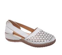 HHZY Sandales Compensées pour Femmes Sandale D'été en Cuir Chaussures Bateau Creuses À Bout Fermé Bout Rond Casual Rome Sandales Mocassins,Blanc,US5/EU36