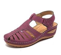 HHZY Sandales Femme Été Confortable Talon Compensées Nu-Pieds Mode Chaussure Orthopédique Bout Fermé Plateforme Cuir PU Grande Taille Chaussures de Plage,Violet,40