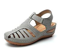 HHZY Sandales Femme Été Confortable Talon Compensées Nu-Pieds Mode Chaussure Orthopédique Bout Fermé Plateforme Cuir PU Grande Taille Chaussures de Plage,Gris,37