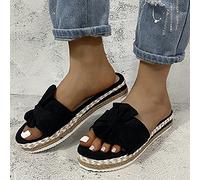 HHZY Sandales Femme Pantoufle Sabots Clogs Mules Claquettes Bout Ouvert Liège Eté avec Noeud Sandales Daim Antidérapant Respirant Chaussures de Jardin,Noir,36