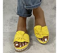 HHZY Sandales Femme Pantoufle Sabots Clogs Mules Claquettes Bout Ouvert Liège Eté avec Noeud Sandales Daim Antidérapant Respirant Chaussures de Jardin,Jaune,39