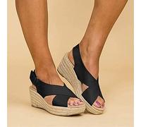 HHZY Sandales Femmes Compensées D'été Dames Faux Cuir Sandale À Bout Ouvert Plateforme Chaussures de Marche Fond Épais Chaussures Confortables À Boucle À La Cheville,Noir,US9/EU40