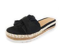 HHZY Sandales Plates Femme Pantoufles Slip-on Bout Ouvert Été Claquettes avec Noeud Papillon Compensée Confortable Plateforme Chaussures Antidérapant de Plage Bohemia,Noir,41