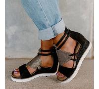 HHZY Sandales pour Femmes Sandales Espadrilles Compensées À Plateforme D'été Sandales de Plage Décontractées À Bout Ouvert Chaussures Romaines de Marche Confortables À La Mode,Snake Print,US7/EU38