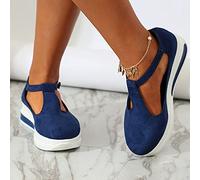 HHZY Sandales Talon Compensé Mode Femme Été Sandales en Daim Plateforme Bout Fermé Casual Mocassins Sandales avec Bride Cheville Chaussures Plage,Bleu,39