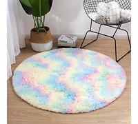 HHZY Tapis Ronds Arc-en-Ciel pour Chambre d'enfants Tapis Shaggy Doux et Moelleux Coloré pour La Chambre des Filles Tapis fe Sol Antidérapant pour La Décoration Intérieure,Color,100 * 100cm
