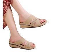 HHZYT Sandale Orthopedique Femme Sandales Compensées Mode Été Confortable Pantoufles Bout Ouvert Soutien Plantaire Mules Chaussures de Plage,Beige,US7/EU38