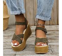 HHZYT Sandale Plateforme Femme Eté Mode Sandales Espadrilles Compensées Casual Sandales Bout Ouvert avec Bride À La Cheville Chaussures de Plage,Vert,US6/EU37