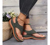 HHZYT Sandales Compensées À Plateforme pour Femmes Tongs Bohemian Clip Toe avec Support de L'arche Boucle Bride À La Cheville Chaussures de Plage Confortables D'été,Vert,US7/EU38
