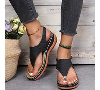 HHZYT Sandales Compensées À Plateforme pour Femmes Tongs Bohemian Clip Toe avec Support de L'arche Boucle Bride À La Cheville Chaussures de Plage Confortables D'été,Noir,US6/EU37