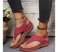 HHZYT Sandales Compensées À Plateforme pour Femmes Tongs Bohemian Clip Toe avec Support de L'arche Boucle Bride À La Cheville Chaussures de Plage Confortables D'été,Rouge,US8/EU39