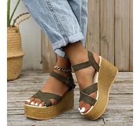 HHZYT Sandales Compensées Femme Espadrilles À Plateforme avec Bride À La Cheville Sandales Bout Ouvert Talon Haut D'été Chaussures de Plage,Vert,US5/EU36