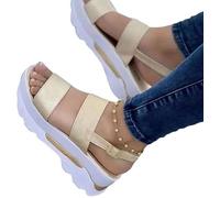 HHZYT Sandales de Sport À La Mode pour Femmes Sandales À Plateforme Décontractées À Bout Ouvert Sandales de Marche Compensées D'été Chaussures de Plage Confortables,d'or,US7/EU38