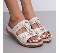 HHZYT Sandales Orthopédiques pour Femmes Pantoufles À Compensées Florales Confortables avec Strass Mules Respirantes Décontractées D'été Chaussures de Marche de Jardin,Blanc,US10/EU41