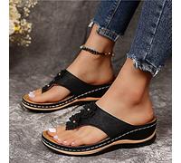 HHZYT Tongs À Talon Compensé pour Femmes Sandales Plates À Bout Ouvert 2022 Été Flip Flops avec Support de L'arche Pantoufles de Plage Confortables,Noir,US8/EU39