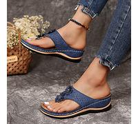 HHZYT Tongs À Talon Compensé pour Femmes Sandales Plates À Bout Ouvert 2022 Été Flip Flops avec Support de L'arche Pantoufles de Plage Confortables,Bleu,US6/EU37