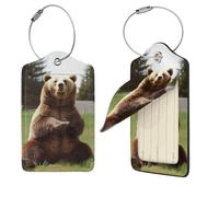 Hi Bear - Étiquettes de bagage en cuir synthétique avec dos intégral, étiquette d'identification personnalisée pour sacs, valises avec boucle en métal, noir, 1