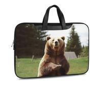 Hi Bear Sac à bandoulière en cuir imprimé « Sit on the Lawn » pour homme et femme - Pour voyage, affaires, bureau, ordinateur portable, Style noir, 37x28cm
