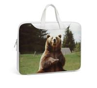 Hi Bear Sac à bandoulière en cuir imprimé « Sit on the Lawn » pour homme et femme - Pour voyage, affaires, bureau, ordinateur portable, Style blanc, 37x28cm