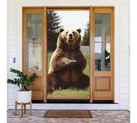Hi Bear Sit on The Lawn - Couverture de porte de bienvenue - Toile de fond saisonnière pour le printemps et l'été - Toile de fond pour intérieur et extérieur - 183 x 90 cm