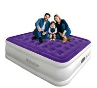 Hi Explore Matelas gonflable avec pompe intégrée surélevée, en peluche confortable, lit gonflable portable pour la maison, les invités, le camping (violet, 56 cm de hauteur)