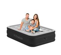 Hi Explore Matelas gonflable complet avec pompe intégrée surélevée, en peluche confortable, matelas gonflable portable, pour la maison, les invités, le camping (gris, 45,7 cm de hauteur)