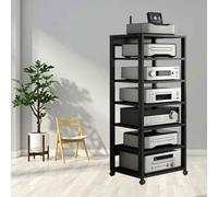Hi-FI Furniture for Audio/Video 7-Tier Multimedia Storage Cabinet, Stable Audio-Video Media Stand with Easily Movable Wheels, Multimedia Stand Component Cabinet(Noir)
