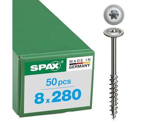 HI.FORCE, 8 x 280 mm, 50 pièces, filetage partiel, tête disque, T-Star plus T40, 4CUT, acier inoxydable A2-0257000802805
