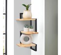 hi-home Lot de 3 étagères d'angle à suspendre - En bois rustique - Pour chambre d'enfant - Bibliothèque - Jolies étagères murales d'angle en bois pour salle de bain, salon, cuisine - Marron